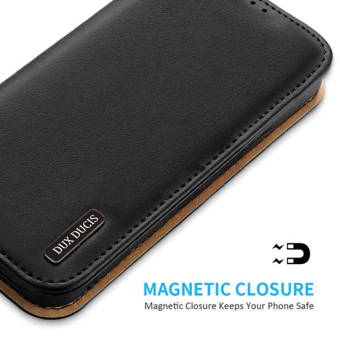 For iPhone 15 Pro Max DUX DUCIS Hivo Series Cowhide + PU + TPU Flip Phone Case(Black)