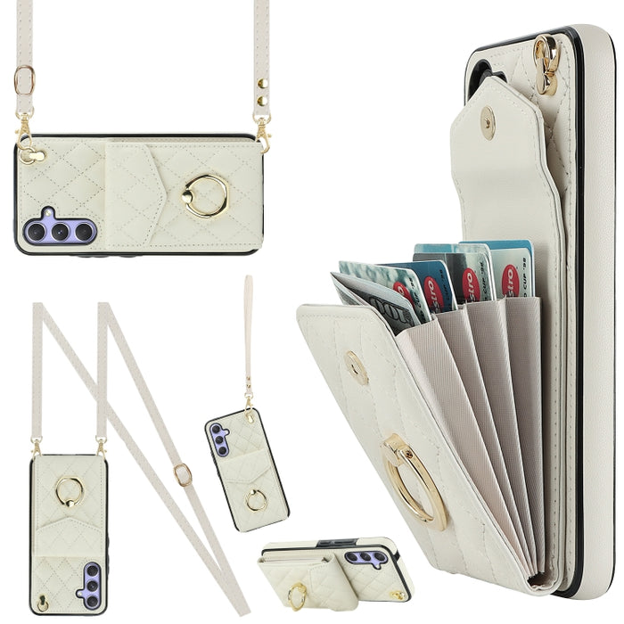 Rhombic Texture Card Bag Phone Case with Long Lanyard, For Samsung Galaxy S24 5G, For Samsung Galaxy A54 5G, For Samsung Galaxy S23 Ultra 5G, For Samsung Galaxy S23+ 5G, For Samsung Galaxy S23 5G, For Samsung Galaxy Note20 Ultra