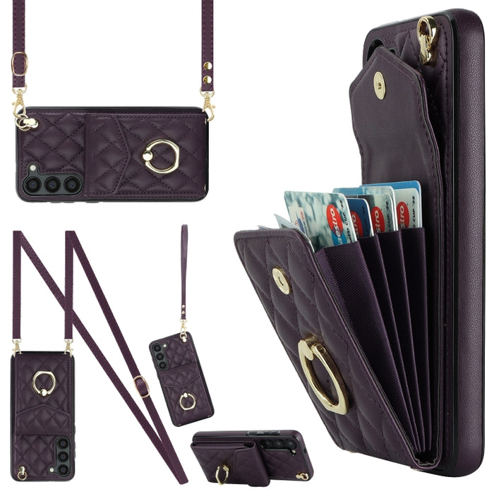 Rhombic Texture Card Bag Phone Case with Long Lanyard, For Samsung Galaxy S24 5G, For Samsung Galaxy A54 5G, For Samsung Galaxy S23 Ultra 5G, For Samsung Galaxy S23+ 5G, For Samsung Galaxy S23 5G, For Samsung Galaxy Note20 Ultra