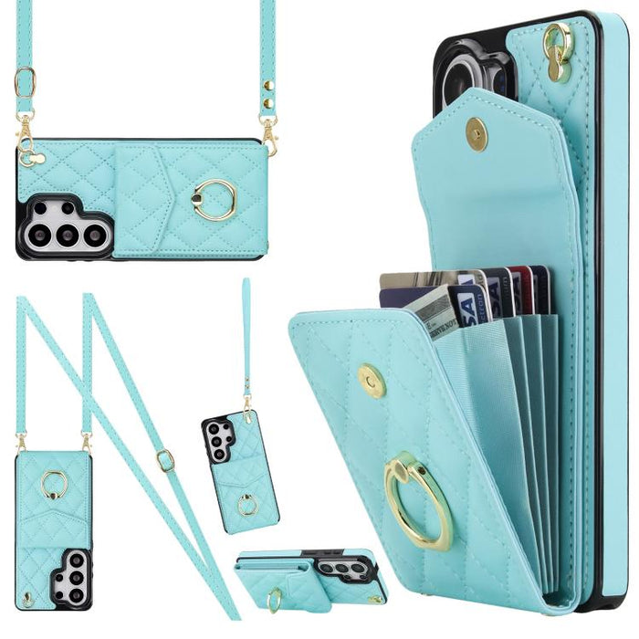 Rhombic Texture Card Bag Phone Case with Long Lanyard, For Samsung Galaxy S26+ 5G, For Samsung Galaxy S26 Ultra 5G, For Samsung Galaxy S26 5G, For Samsung Galaxy S25 Edge 5G, For Samsung Galaxy S24 Ultra 5G, For Samsung Galaxy S24+ 5G