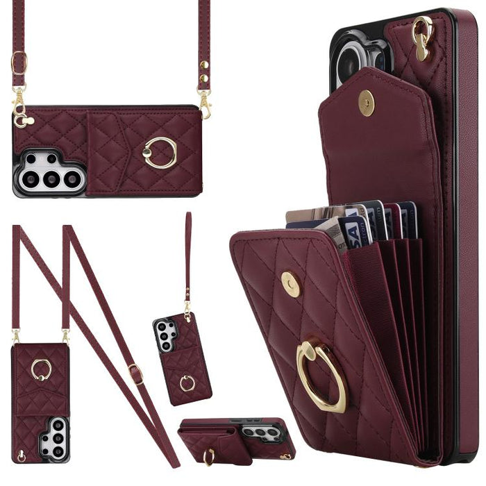 Rhombic Texture Card Bag Phone Case with Long Lanyard, For Samsung Galaxy S26+ 5G, For Samsung Galaxy S26 Ultra 5G, For Samsung Galaxy S26 5G, For Samsung Galaxy S25 Edge 5G, For Samsung Galaxy S24 Ultra 5G, For Samsung Galaxy S24+ 5G