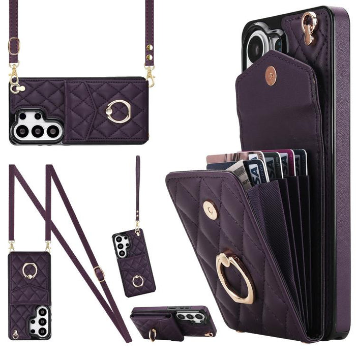 Rhombic Texture Card Bag Phone Case with Long Lanyard, For Samsung Galaxy S26+ 5G, For Samsung Galaxy S26 Ultra 5G, For Samsung Galaxy S26 5G, For Samsung Galaxy S25 Edge 5G, For Samsung Galaxy S24 Ultra 5G, For Samsung Galaxy S24+ 5G
