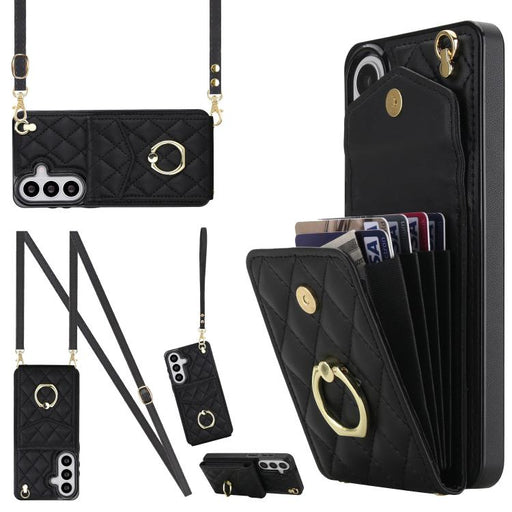 Rhombic Texture Card Bag Phone Case with Long Lanyard, For Samsung Galaxy S26+ 5G, For Samsung Galaxy S26 Ultra 5G, For Samsung Galaxy S26 5G, For Samsung Galaxy S25 Edge 5G, For Samsung Galaxy S24 Ultra 5G, For Samsung Galaxy S24+ 5G