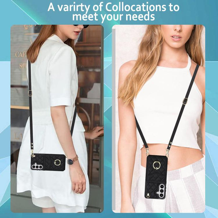 Rhombic Texture Card Bag Phone Case with Long Lanyard, For Samsung Galaxy S26+ 5G, For Samsung Galaxy S26 Ultra 5G, For Samsung Galaxy S26 5G, For Samsung Galaxy S25 Edge 5G, For Samsung Galaxy S24 Ultra 5G, For Samsung Galaxy S24+ 5G