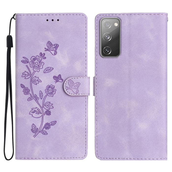 Flower Butterfly Embossing Pattern Leather Phone Case, For Samsung Galaxy S23 5G, For Samsung Galaxy A14 5G, For Samsung Galaxy A04, For Samsung Galaxy A04s, For Samsung Galaxy S20 FE, For Samsung Galaxy M53, For Samsung Galaxy M23                     ...