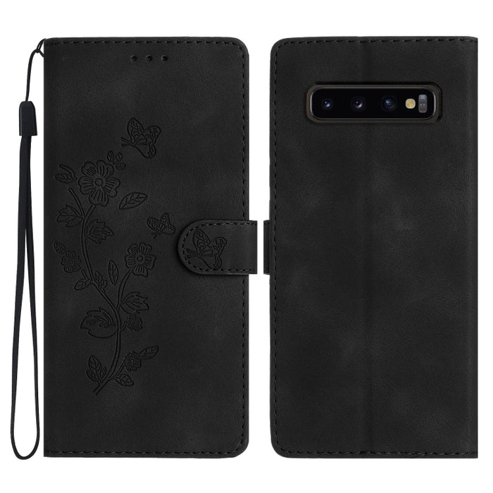 Flower Butterfly Embossing Pattern Leather Phone Case, For Samsung Galaxy S10e, For Samsung Galaxy S10+, For Samsung Galaxy S10