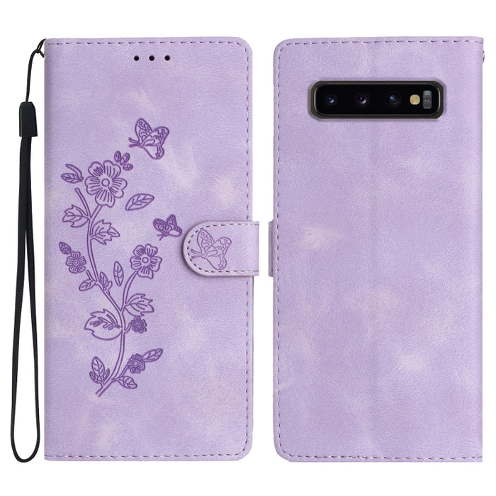 Flower Butterfly Embossing Pattern Leather Phone Case, For Samsung Galaxy S10e, For Samsung Galaxy S10+, For Samsung Galaxy S10