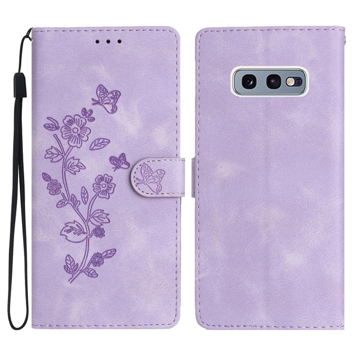 Flower Butterfly Embossing Pattern Leather Phone Case, For Samsung Galaxy S10e, For Samsung Galaxy S10+, For Samsung Galaxy S10