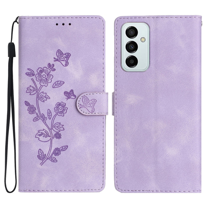 Flower Butterfly Embossing Pattern Leather Phone Case, For Samsung Galaxy S23 5G, For Samsung Galaxy A14 5G, For Samsung Galaxy A04, For Samsung Galaxy A04s, For Samsung Galaxy S20 FE, For Samsung Galaxy M53, For Samsung Galaxy M23                     ...
