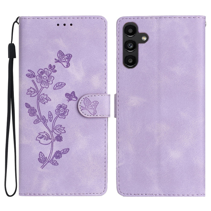 Flower Butterfly Embossing Pattern Leather Phone Case, For Samsung Galaxy A15, For Samsung Galaxy A35 5G, For Samsung Galaxy A23 5G, For Samsung Galaxy S24 Ultra 5G, For Samsung Galaxy A25 5G, For Samsung Galaxy S24+ 5G, For Samsung Galaxy S23 FE 5G   ...
