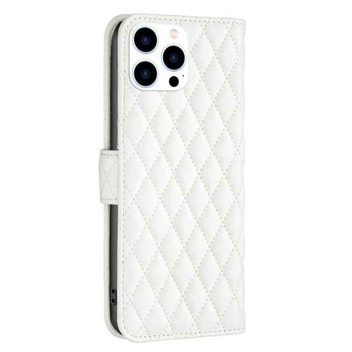 For iPhone 16 Pro Diamond Lattice Wallet Flip Leather Phone Case(White)