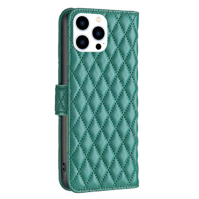 For iPhone 16 Pro Diamond Lattice Wallet Flip Leather Phone Case(Green)