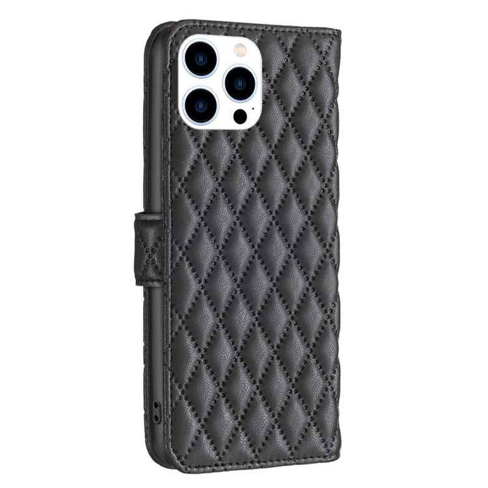 For iPhone 16 Pro Diamond Lattice Wallet Flip Leather Phone Case(Black)
