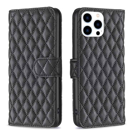 For iPhone 16 Pro Diamond Lattice Wallet Flip Leather Phone Case(Black)