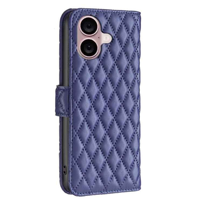 For iPhone 16 Diamond Lattice Wallet Flip Leather Phone Case(Blue)