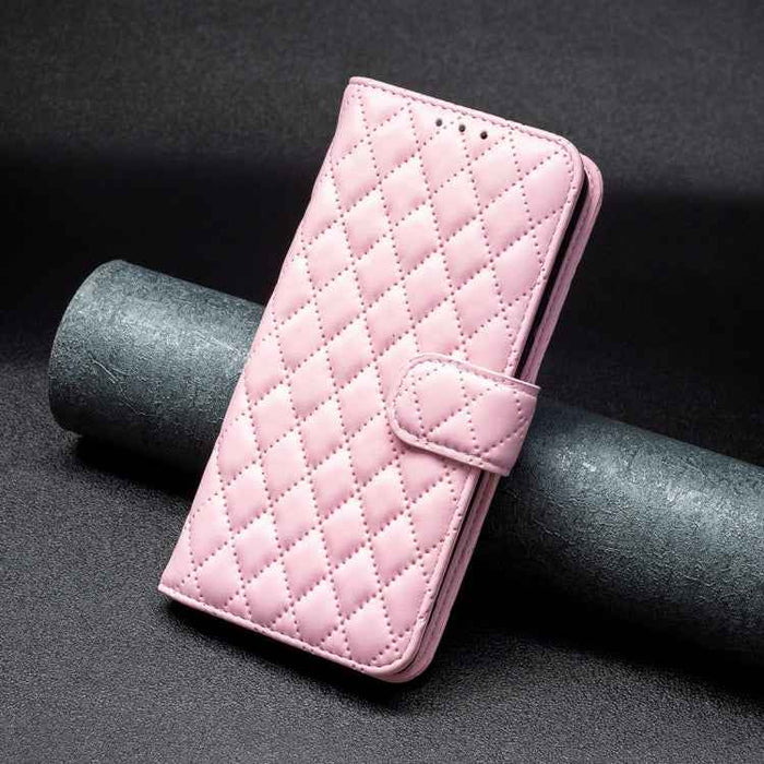 For iPhone 16 Diamond Lattice Wallet Flip Leather Phone Case(Pink)