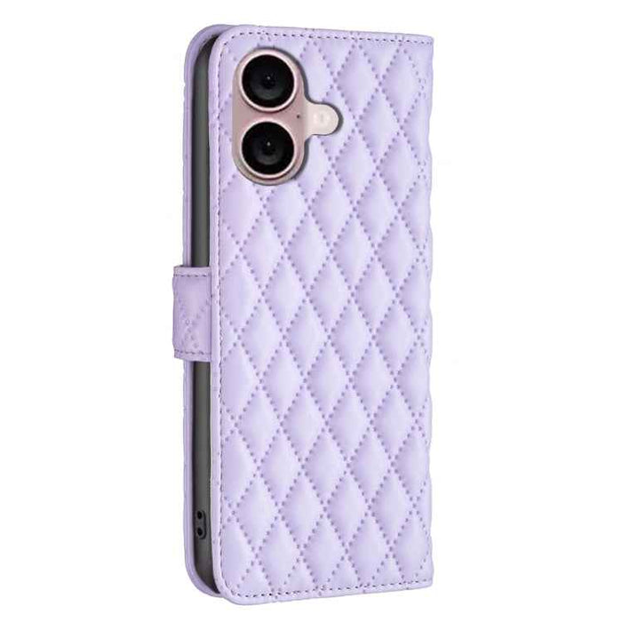 For iPhone 16 Diamond Lattice Wallet Flip Leather Phone Case(Purple)