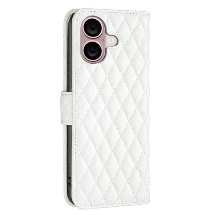 For iPhone 16 Plus Diamond Lattice Wallet Flip Leather Phone Case(White)