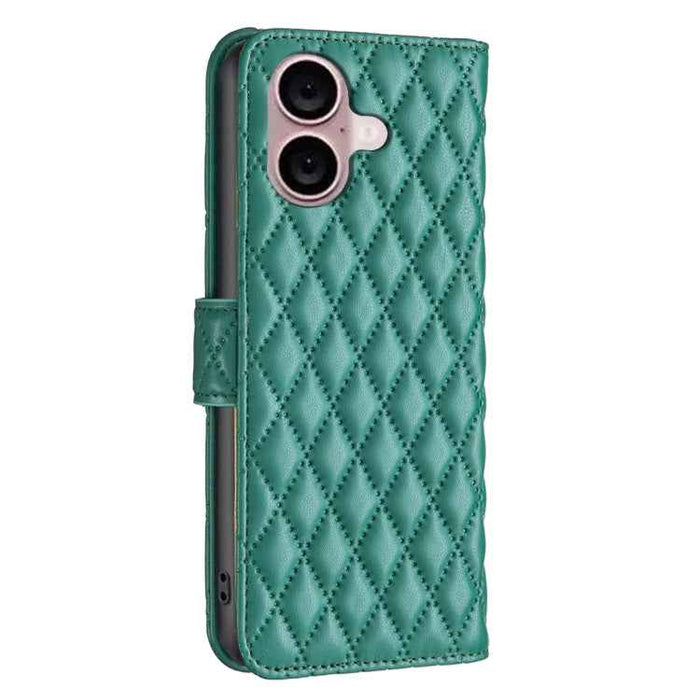 For iPhone 16 Plus Diamond Lattice Wallet Flip Leather Phone Case(Green)