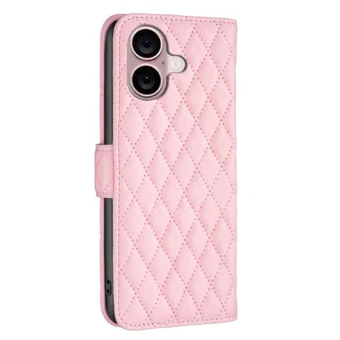 For iPhone 16 Plus Diamond Lattice Wallet Flip Leather Phone Case(Pink)