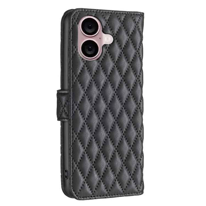 For iPhone 16 Plus Diamond Lattice Wallet Flip Leather Phone Case(Black)