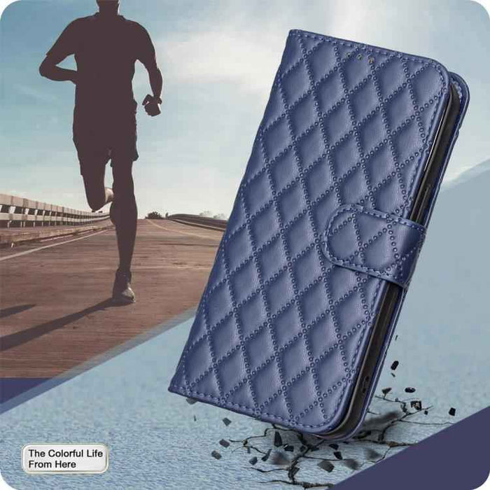 For iPhone 17 Diamond Lattice Wallet Flip Leather Phone Case(Blue)