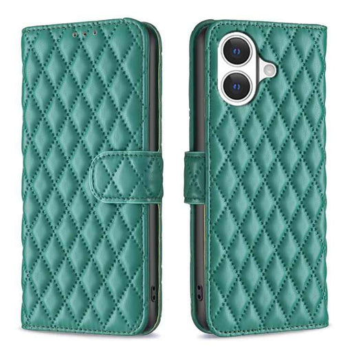 For iPhone 17 Diamond Lattice Wallet Flip Leather Phone Case(Green)