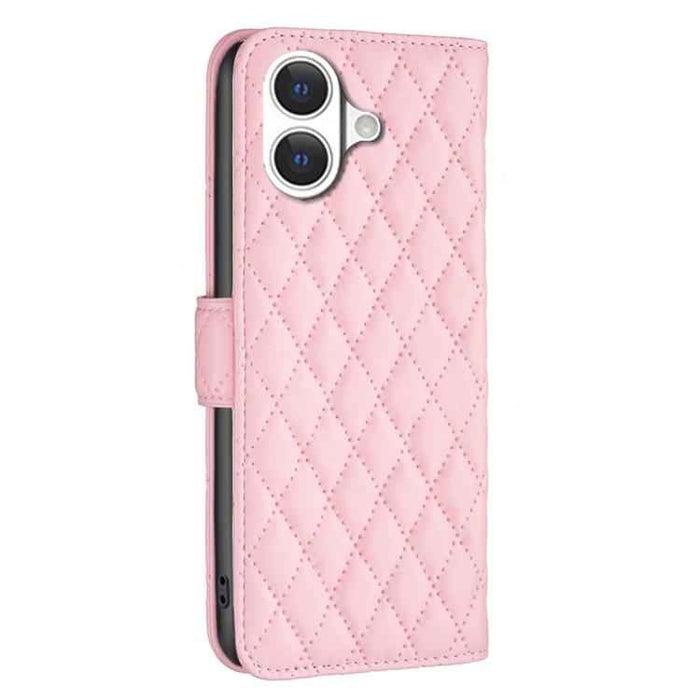 For iPhone 17 Diamond Lattice Wallet Flip Leather Phone Case(Pink)