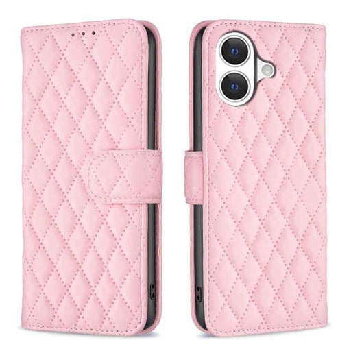 For iPhone 17 Diamond Lattice Wallet Flip Leather Phone Case(Pink)
