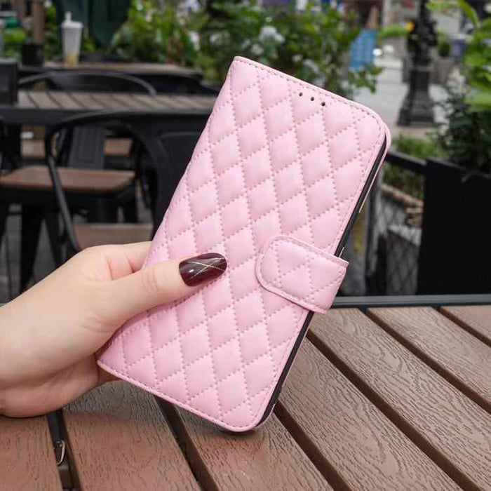For iPhone 17 Diamond Lattice Wallet Flip Leather Phone Case(Pink)