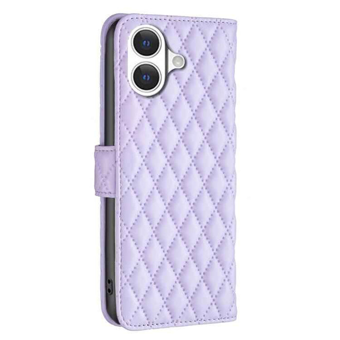 For iPhone 17 Diamond Lattice Wallet Flip Leather Phone Case(Purple)