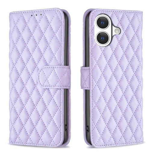 For iPhone 17 Diamond Lattice Wallet Flip Leather Phone Case(Purple)