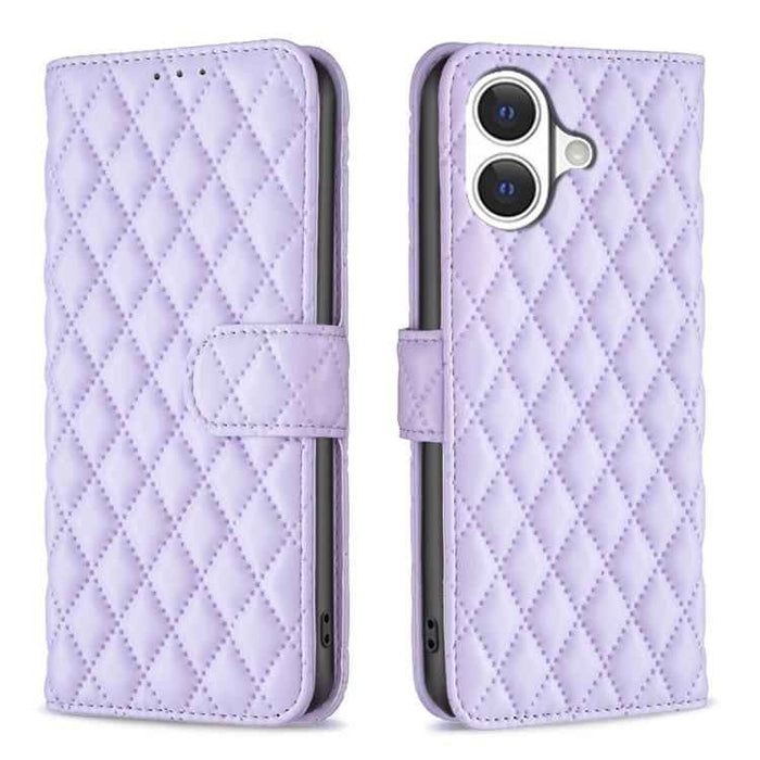 For iPhone 17 Diamond Lattice Wallet Flip Leather Phone Case(Purple)