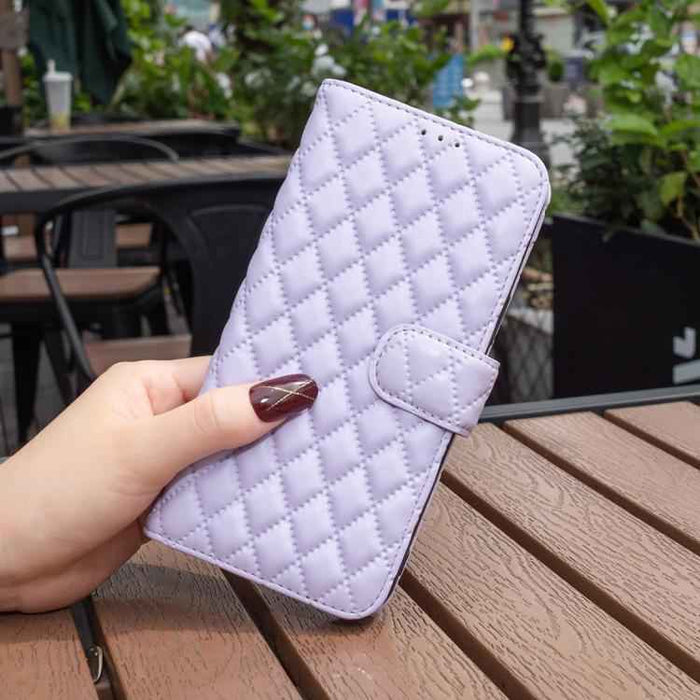 For iPhone 17 Diamond Lattice Wallet Flip Leather Phone Case(Purple)