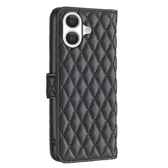 For iPhone 17 Diamond Lattice Wallet Flip Leather Phone Case(Black)