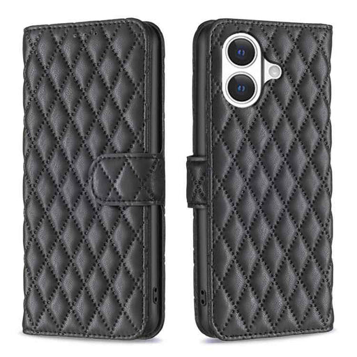 For iPhone 17 Diamond Lattice Wallet Flip Leather Phone Case(Black)