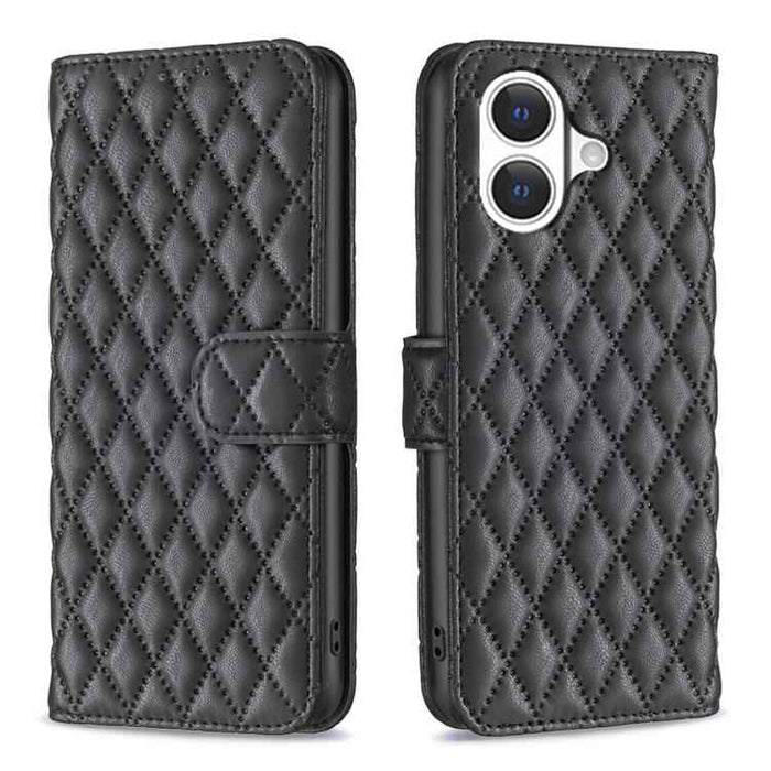 For iPhone 17 Diamond Lattice Wallet Flip Leather Phone Case(Black)