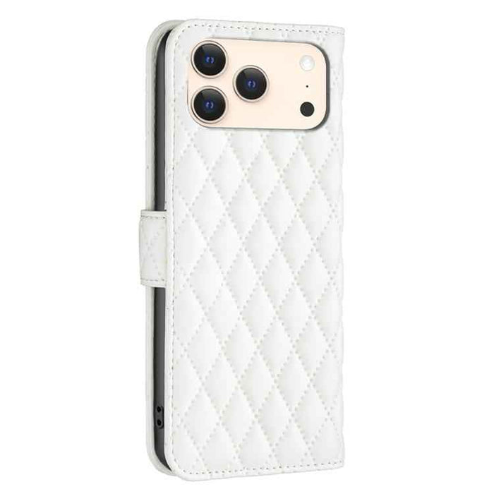 For iPhone 17 Pro Diamond Lattice Wallet Flip Leather Phone Case(White)
