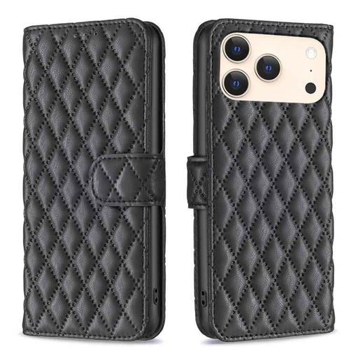 For iPhone 17 Pro Diamond Lattice Wallet Flip Leather Phone Case(Black)