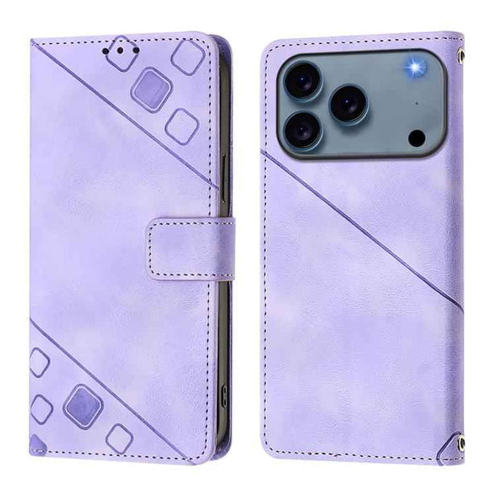 For iPhone 17 Pro Max Skin-feel Embossed Leather Phone Case(Light Purple)