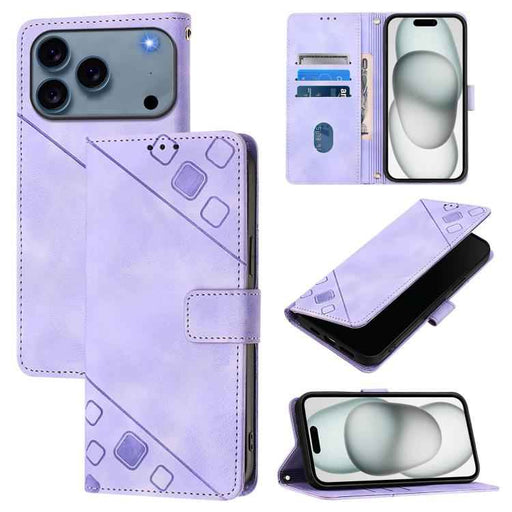 For iPhone 17 Pro Max Skin-feel Embossed Leather Phone Case(Light Purple)