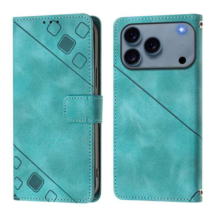 For iPhone 17 Pro Max Skin-feel Embossed Leather Phone Case(Green)