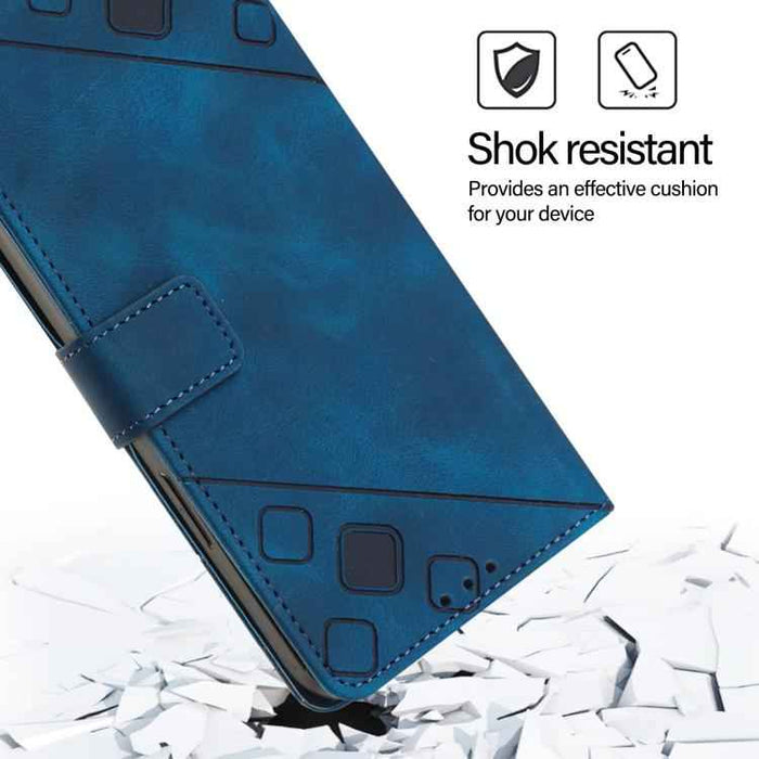 For iPhone 17 Pro Max Skin-feel Embossed Leather Phone Case(Blue)