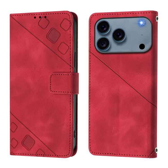 For iPhone 17 Pro Max Skin-feel Embossed Leather Phone Case(Red)
