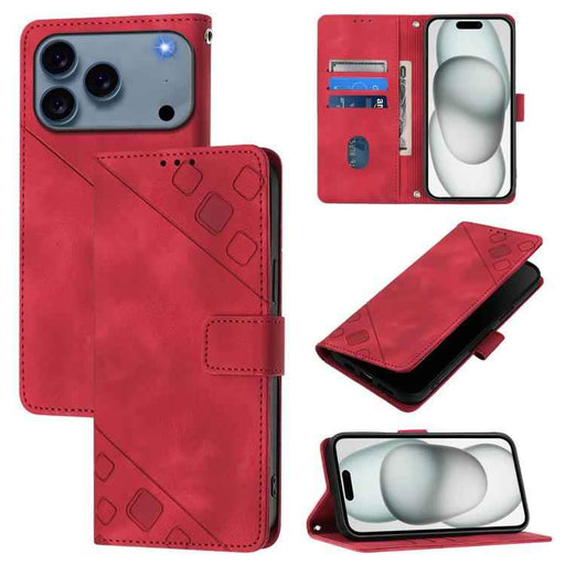 For iPhone 17 Pro Max Skin-feel Embossed Leather Phone Case(Red)