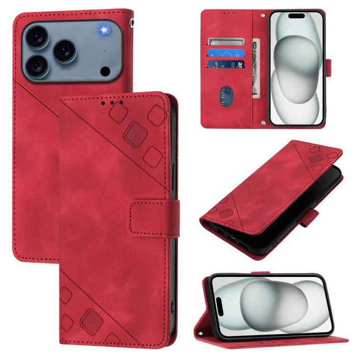 For iPhone 17 Pro Max Skin-feel Embossed Leather Phone Case(Red)