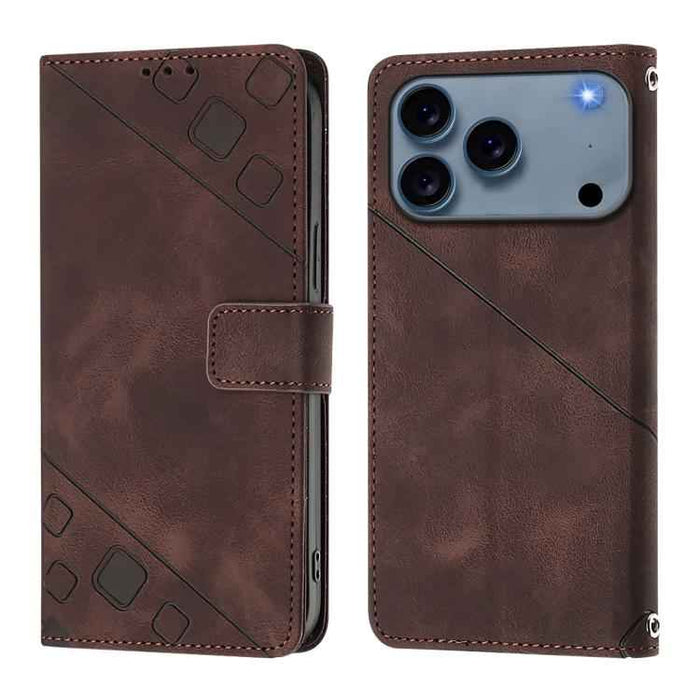 For iPhone 17 Pro Max Skin-feel Embossed Leather Phone Case(Brown)