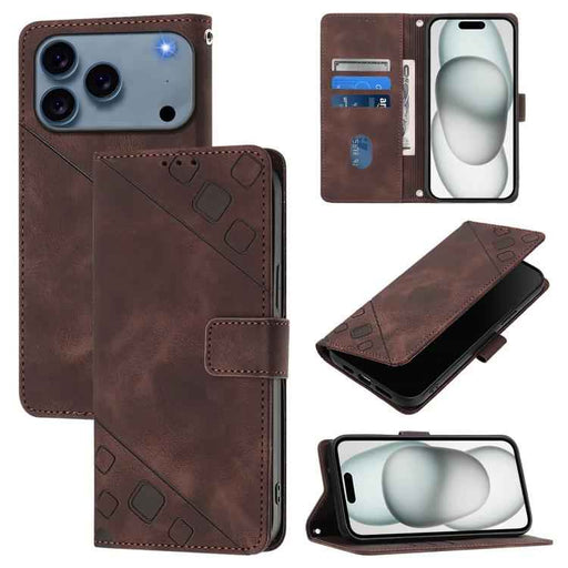 For iPhone 17 Pro Max Skin-feel Embossed Leather Phone Case(Brown)
