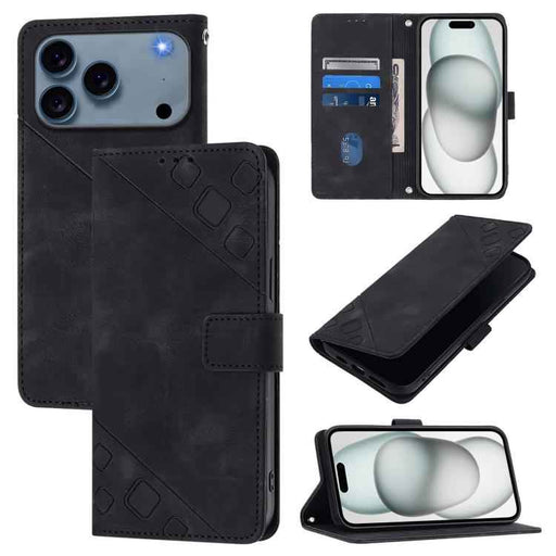For iPhone 17 Pro Max Skin-feel Embossed Leather Phone Case(Black)
