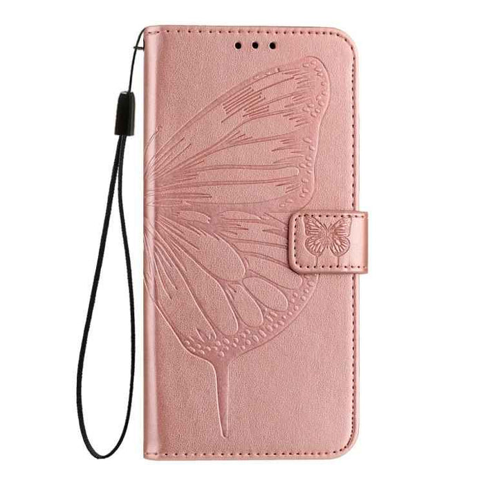 For iPhone 17 Pro Max Embossed Butterfly Leather Phone Case(Rose Gold)